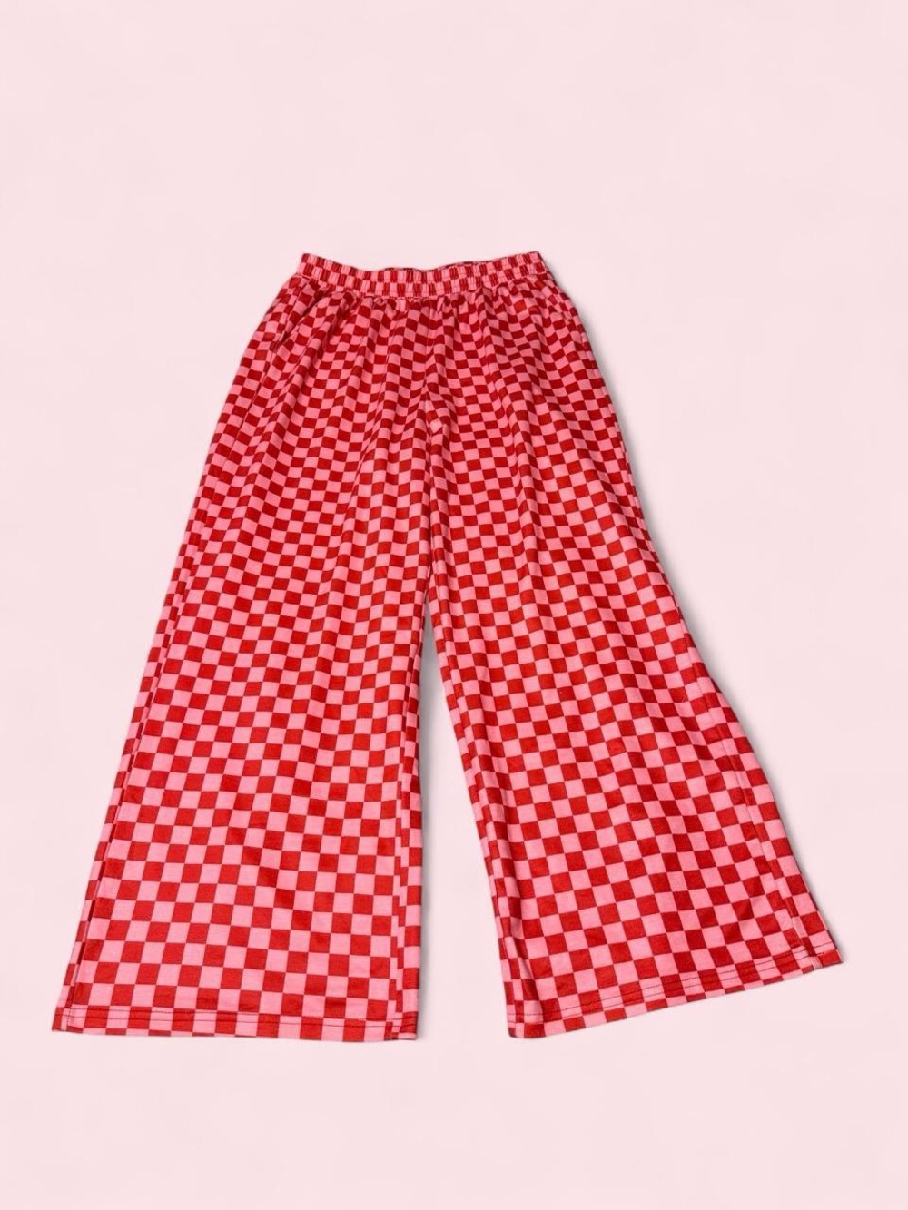 Wide Leg Checkerboard Pants in Red & Pink